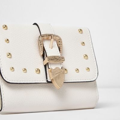 Girls white western buckle foldover purse